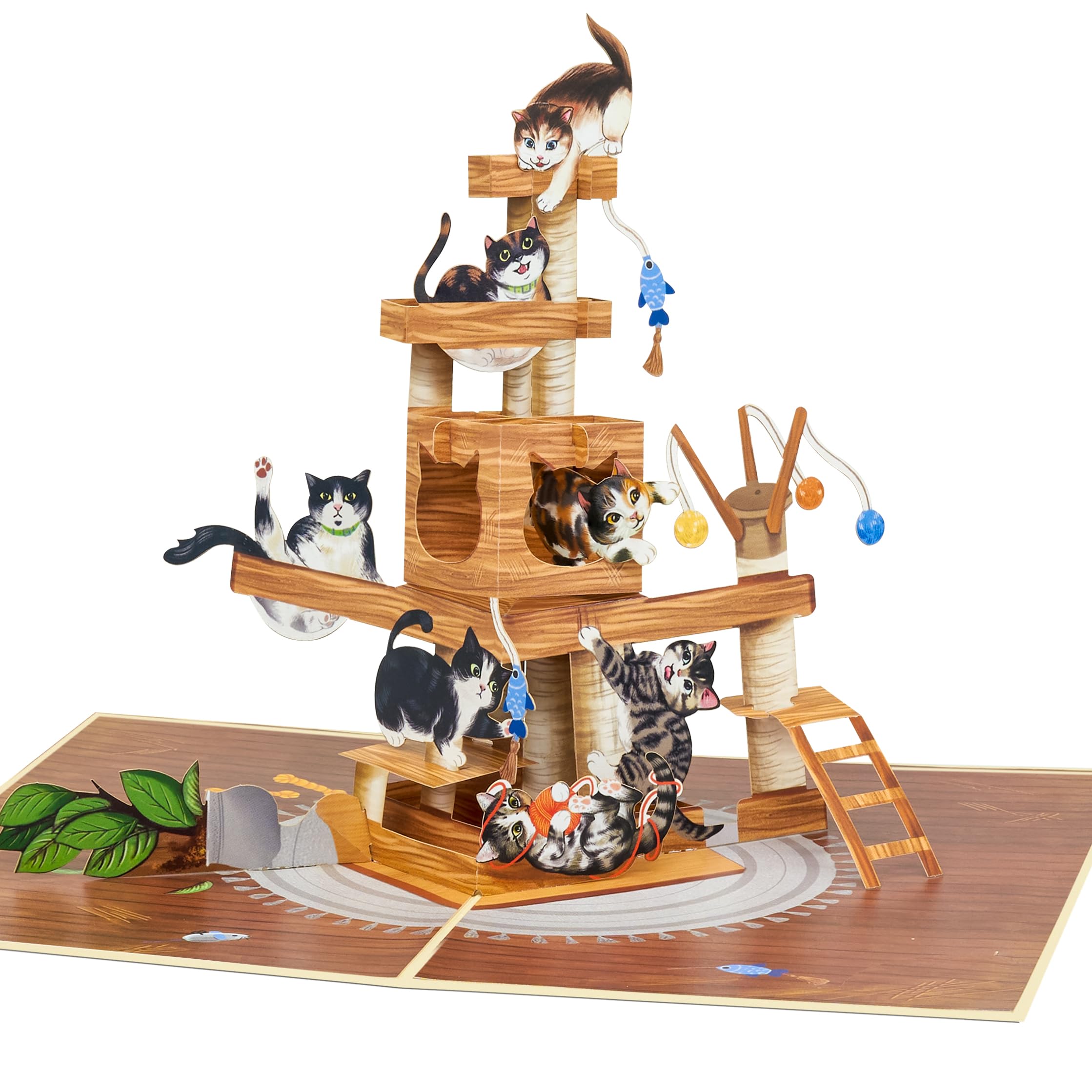 POPWOW Cat Tree Pop Up Card, Funny Cats, 3D Greeting Card, Gifts for Birthday, Valentines day, Mothers Day, Fathers Day, Cat Person, 5x7 - Includes Envelope And Message Note