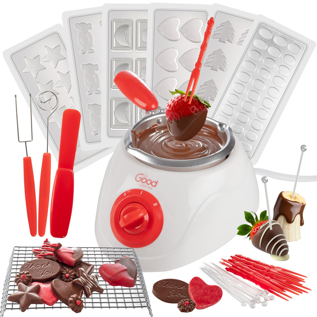 Electric Chocolate Melting Pot Set- Candy Making or Fondue Fountain Kit w/ 30 Bonus Accessories-Dip, Drizzle & Decorate Strawberries & Marshmallow Snacks-Summer S'mores Maker-Party Appetizers Desserts