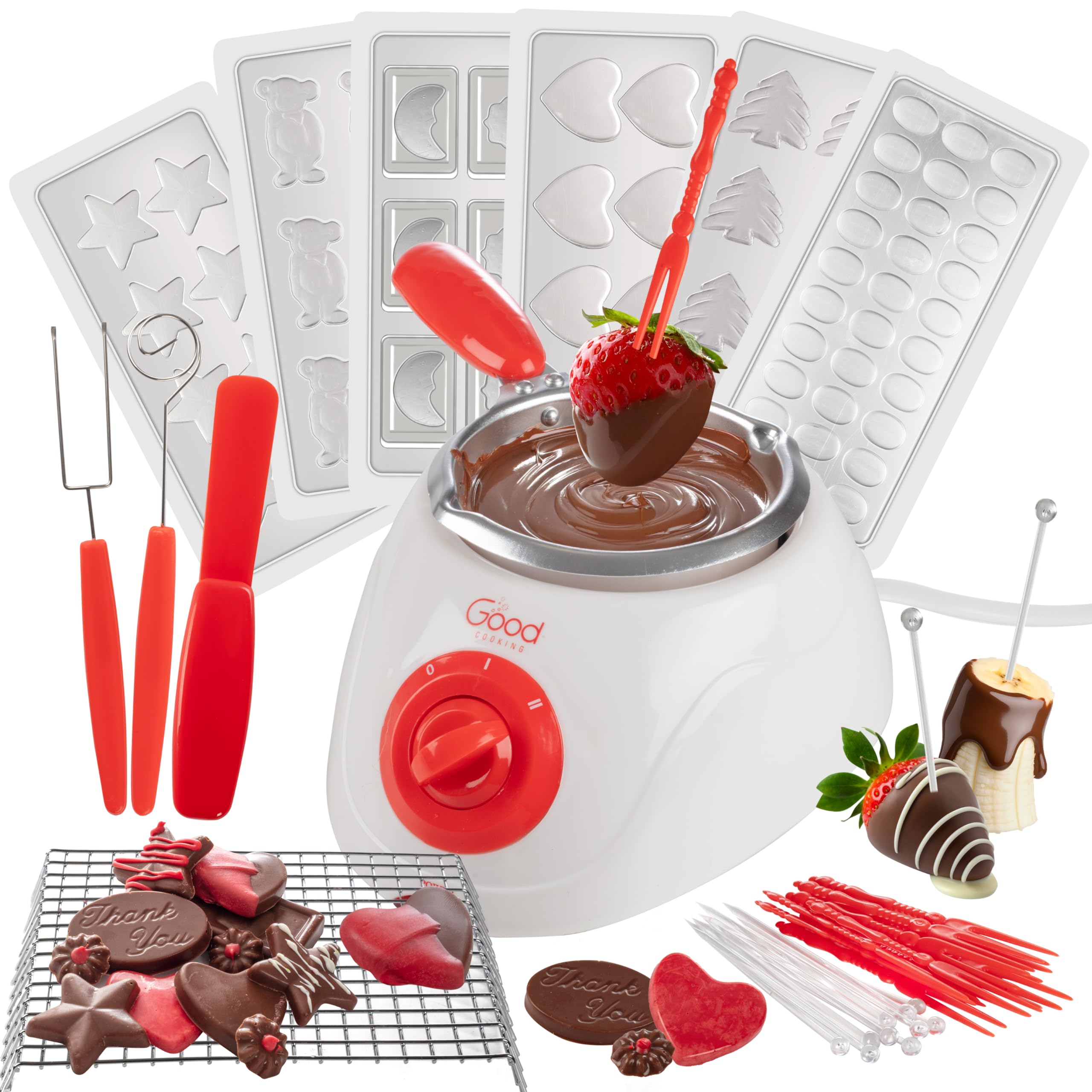 Electric Chocolate Melting Pot Set- Candy Making or Fondue Fountain Kit w/ 30 Bonus Accessories-Dip, Drizzle & Decorate Strawberries & Marshmallow Snacks-Summer S'mores Maker-Party Appetizers Desserts