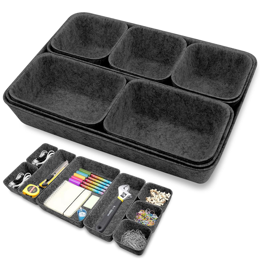 Pack of 8 Felt Drawer Organiser,Stackable Felt Storage Boxes,felt organizers,Drawer Organiser System,Dressing Table Organiser,drawer dividers for Desk,Bedside Table,Cupboard (Dark Grey)