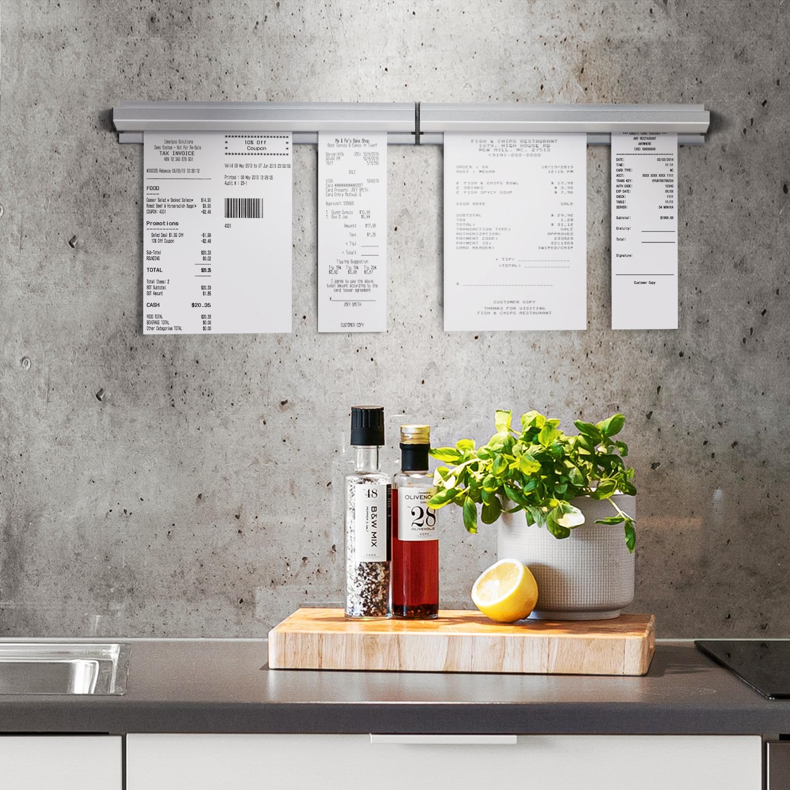 Restaurant Ticket Holder, 16/18/24/28/30" Check Rack Order Receipt Rail Display Slide for Commercial Kitchen Cafes Pubs Bars 2 Pcs (16 Inch)