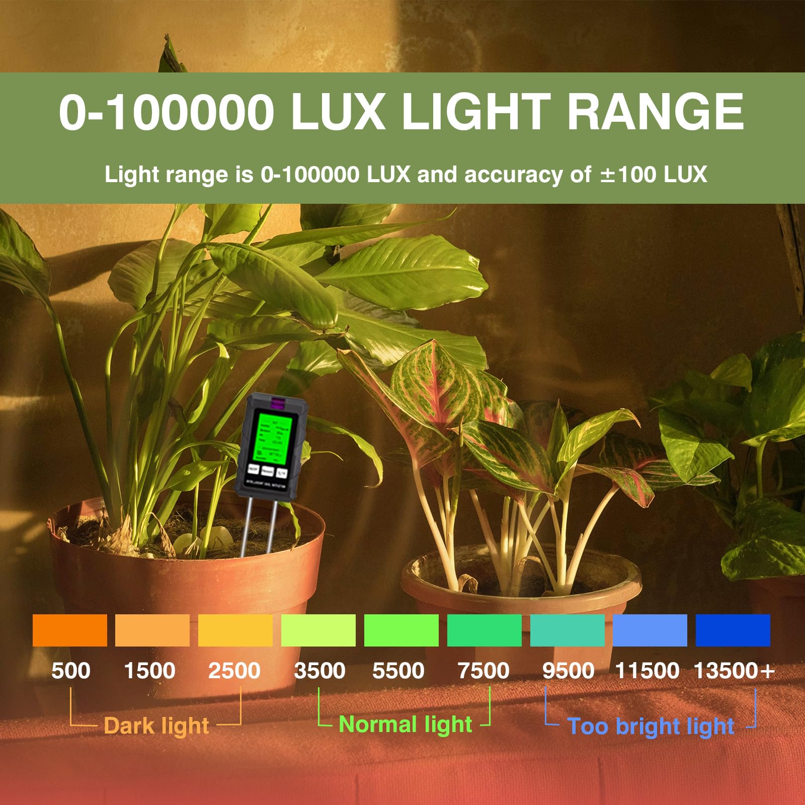 LSENLTY 6-in-1 Soil Moisture Meter Digital Plant Fertility/Moisture/PH/Temp/Sunlight/Humidity Backlight LCD Display Soil Test Meter for Gardening, Farming and Outdoor Plants
