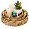 Cedilis Set of 3 Grass Round Fruit Basket, Hand Woven Coffee Table Tray, Decorative Storage Basket Tray for Decor Home, 11.8'', 10'', 7.8''