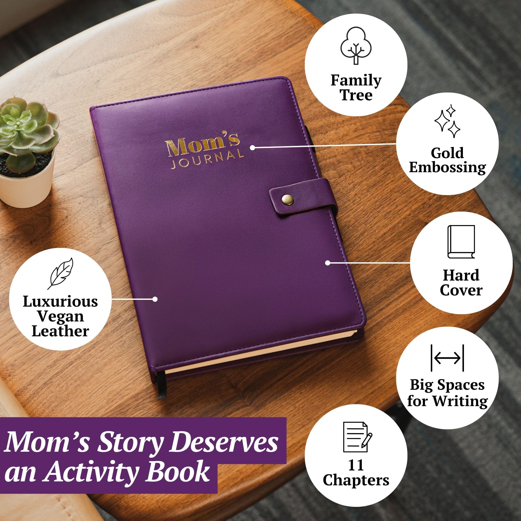 Jamsify Studios 4-in-1 Mom’s Story Activity Journal (Hardcover) – 500+ Prompt Vegan Leather Activity Book with Prompts, Stories, and Games – Family Keepsake for a Mother’s Life Memories – B5 Size, 200+ Pages – Life Story Memory Book with Guided Questions