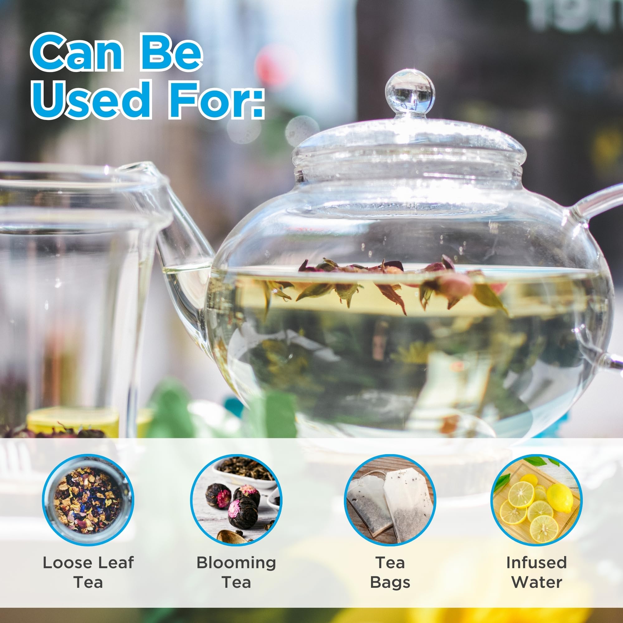 GROSCHE Monaco Glass Tea pot with infuser 1250 ml 42 fl. oz capacity. Glass Teapot with glass tea infuser, heatproof glass for loose leaf tea or blooming tea