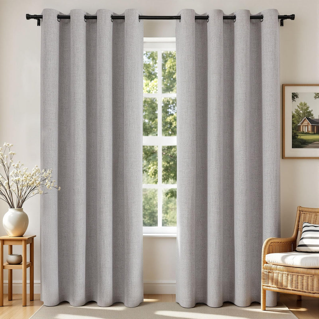 Joydeco 100% Blackout Curtains 2 Panels for Living Room - Linen Black Out Curtains 84 Inch Long Room Darkening Opaque Curtains for Bedroom, Thermal Insulated Drapes Privacy Protection 2 Panels Set