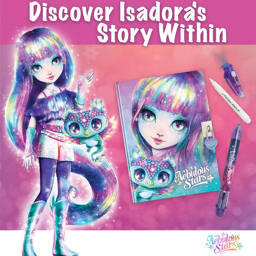 Nebulous Stars Secret Journal - Lockable Diary for Girls with Magic Invisible Ink Pen, 200 Pages, Fun Activities, Stickers, and Light-Up Cap - Isadora