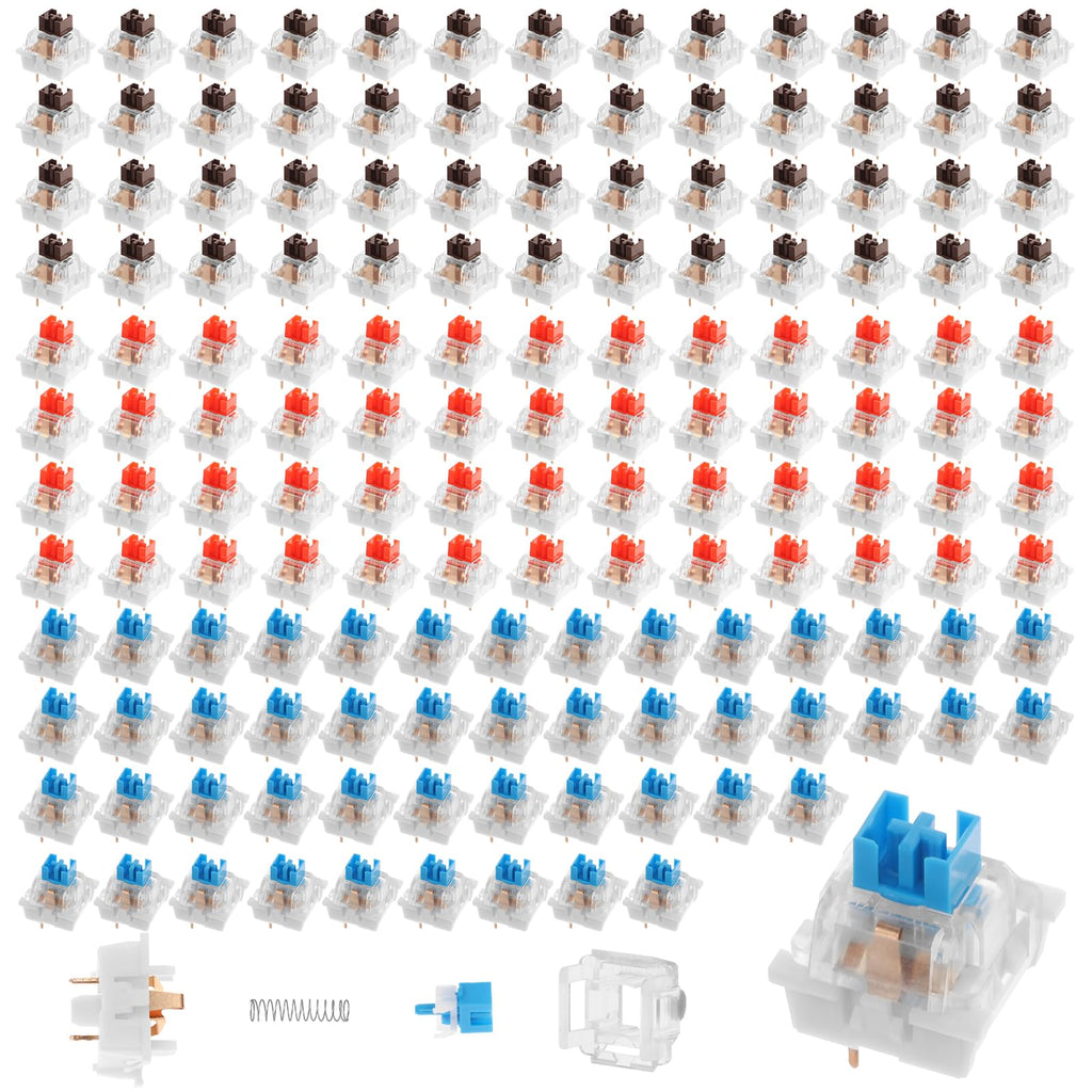 Tzdxfgl 150 PCS Mechanical Keyboard Switches, 3 PIN Blue Red Brown Tactile Switches, Dustproof Clicky Switch, Keyboard Clicker Keys Replacement for Mechanical Gaming Keyboards and Typing