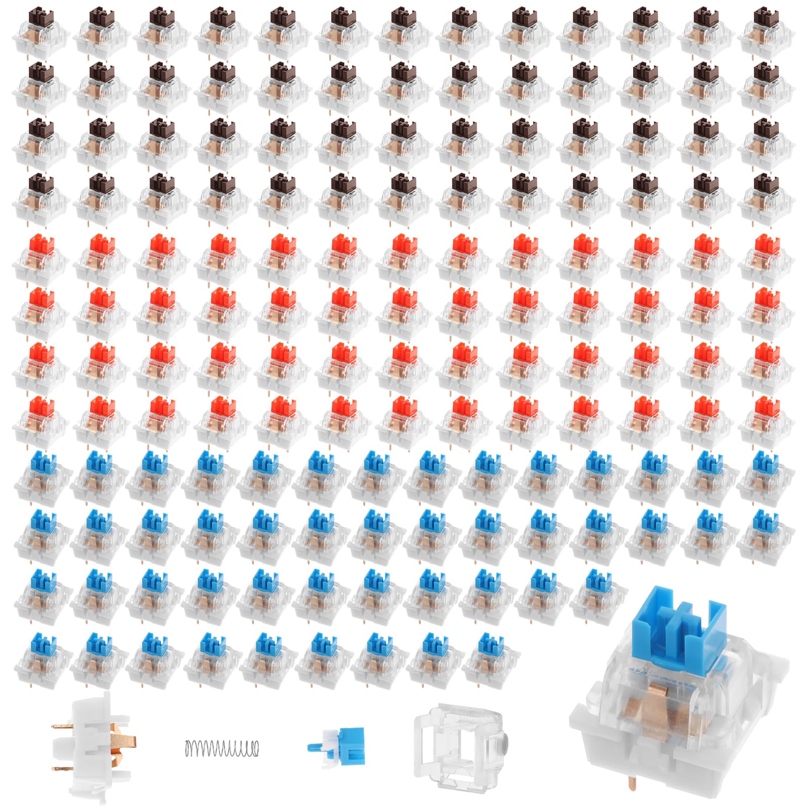 Tzdxfgl 150 PCS Mechanical Keyboard Switches, 3 PIN Blue Red Brown Tactile Switches, Dustproof Clicky Switch, Keyboard Clicker Keys Replacement for Mechanical Gaming Keyboards and Typing