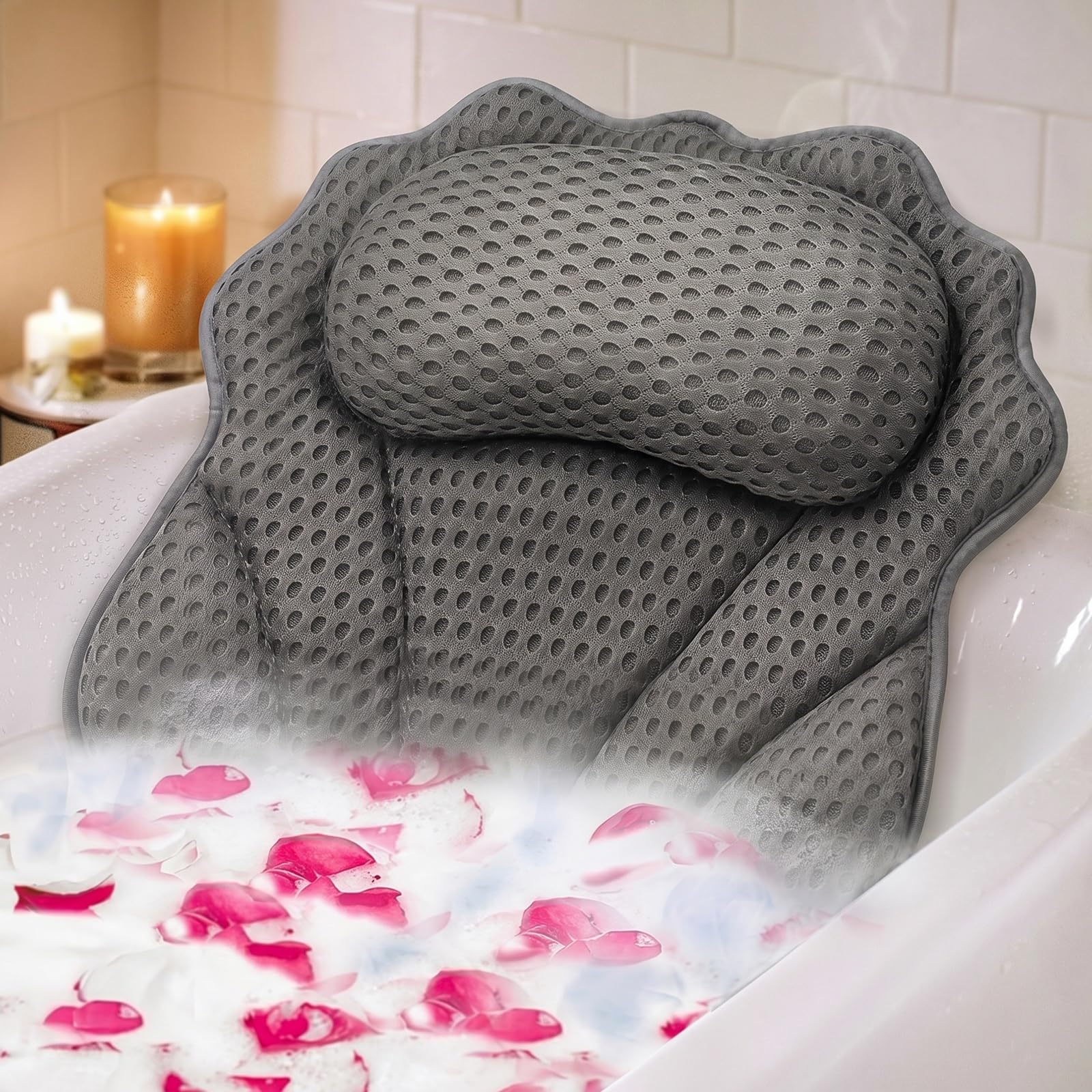 Bath Pillow RUVINCE Ergonomic Luxury Bathtub Pillow with Head,Neck, Shoulder and Back Support, 6D Bath Pillows for tub with 6 Powerful Suction Cups, Fits All Bathtub