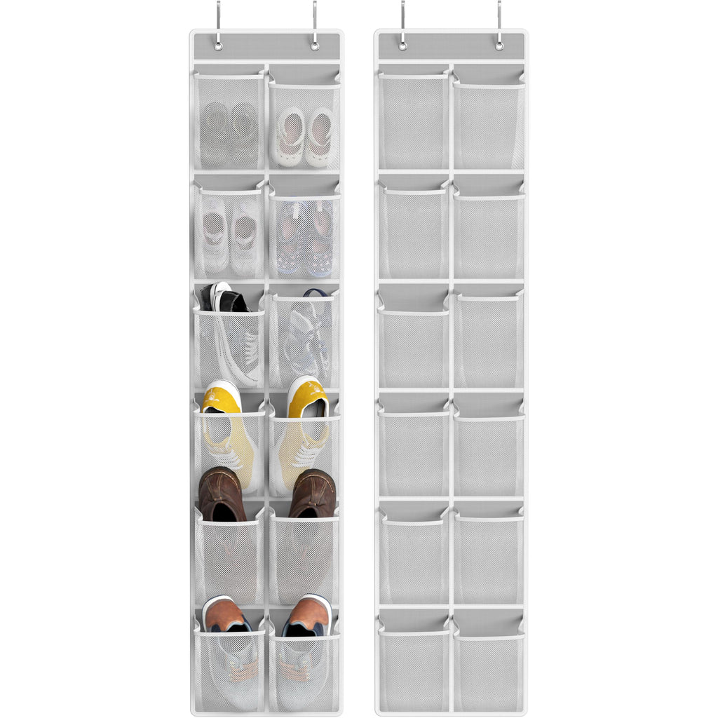 Simple Houseware 12 Large Mesh Pocket Over Door Hanging Shoe Organizer, 2 Pack, Grey (142 cm x 32 cm)