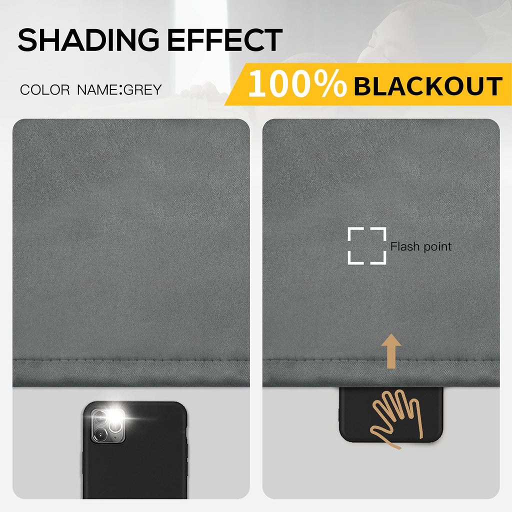 Yakamok 100% Blackout Curtains for Bedroom 84 Inch Length, Grey Full Light Blocking Drapes with Black Backing, Noise Reducing Thermal Insulated Grommet Panels for Living Room, 52Wx84L,Gray, 2 Panels