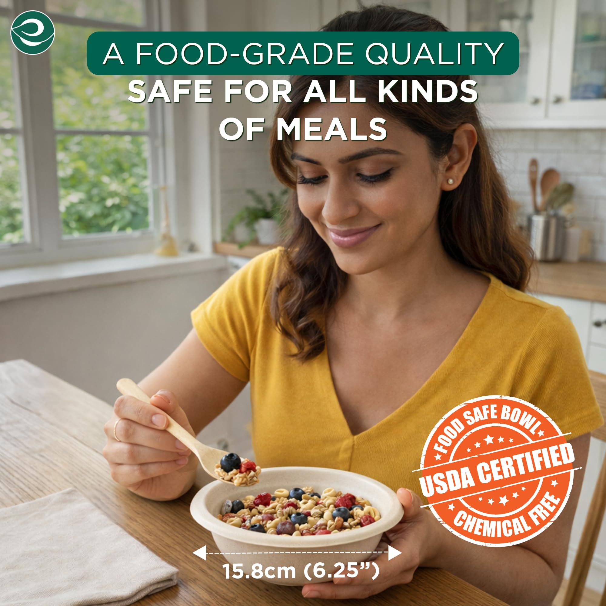 Eco Soul 12 Oz Compostable Disposable Paper Bowls [100 Pack] Food Safe Leak-Free 100% Virgin Bagasse Biodegradable Heavy Duty Ramen Soup Bowl for Hot & Cold Food Microwave Safe [Small, Round, Brown]