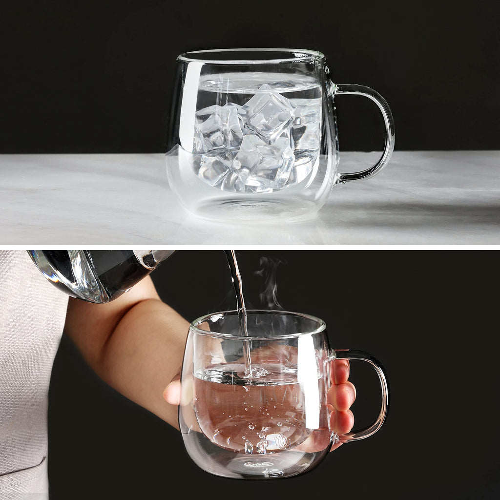 CnGlass Double Walled Glass Coffee Mugs 10oz,Large Insulated Espresso Cups,Set of 2 Clear Glasses Cappuccino Mug with Handle(Tea Latte Glassware)