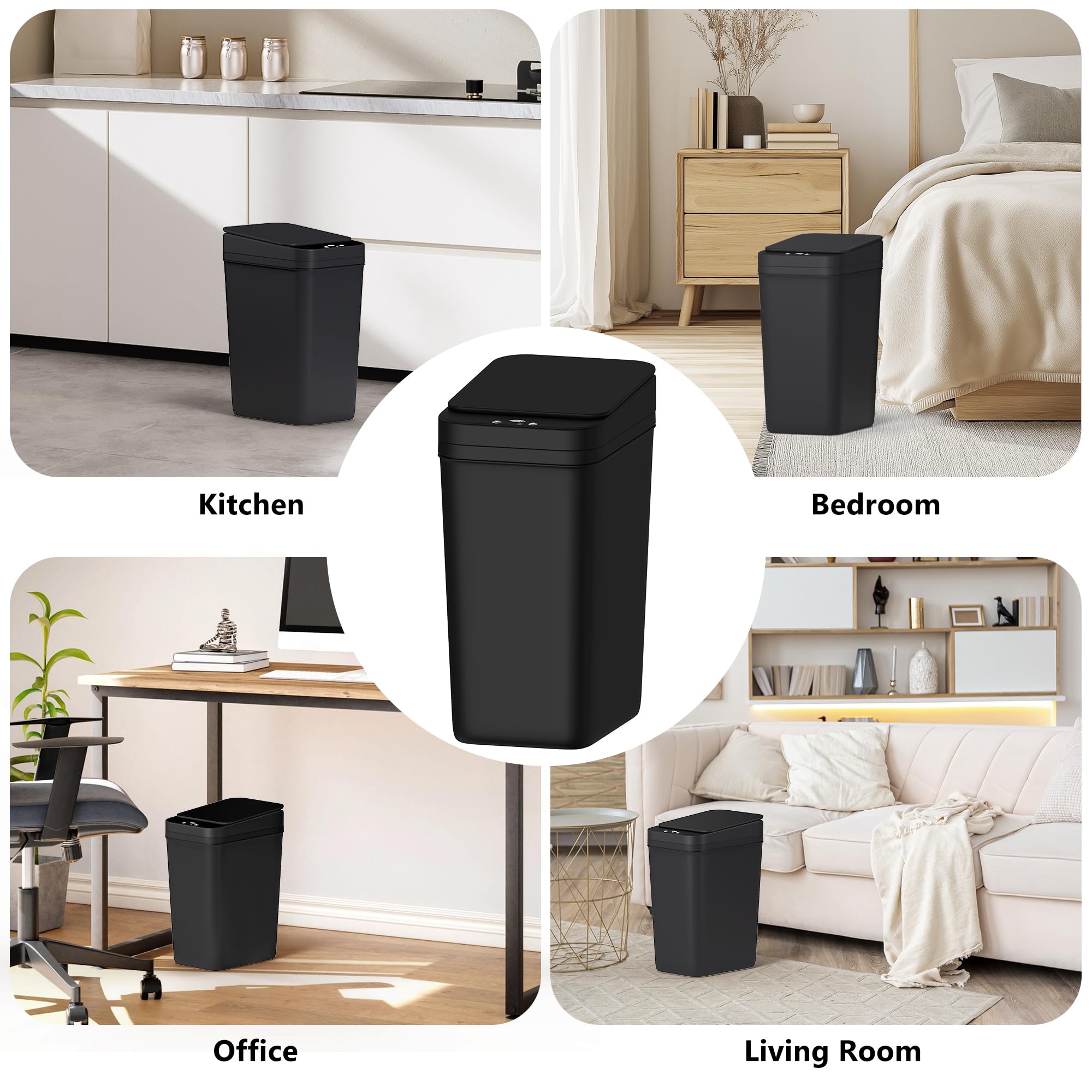 Bathroom Trash Can with Lid Touchless Automatic Garbage Can, 2.6 Gallon Slim Waterproof Motion Sensor Smart Trash Can, Small Plastic Trash Bin for Bedroom, Living Room