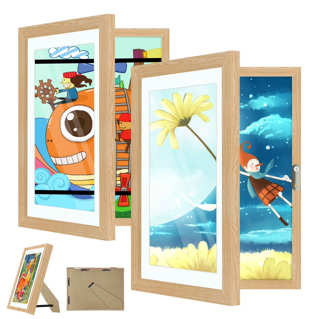 2 Pack Kids Art Frame, 8.5x11 Front Opening Kids Artwork Frames Changeable, Chind Artwork Display Storage Frame for 3D Picture Crafts, Children Drawing Hanging Art, Holds 50-100 Pcs (Walnut)