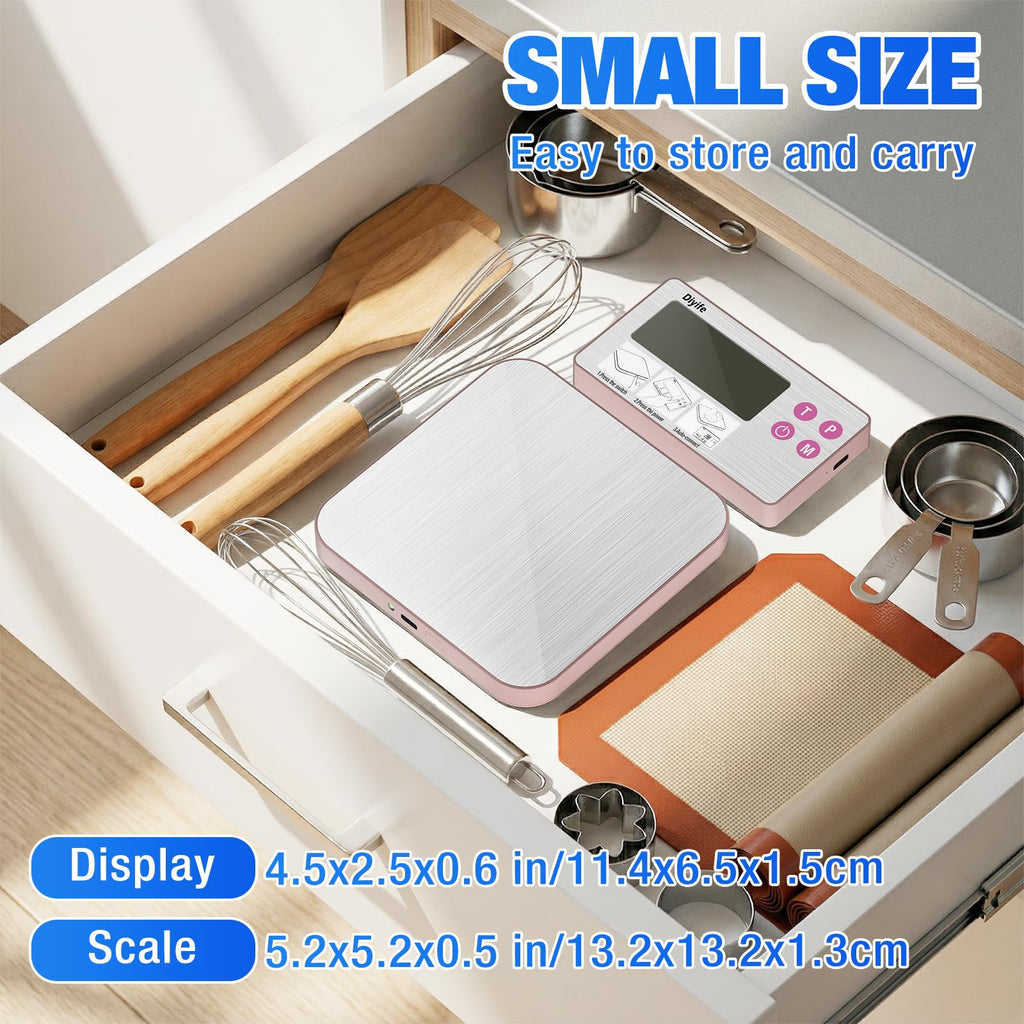 Rechargeable Separate Digital Food Scale, [33lb/15kg] Diyife Magnetic Weighing Kitchen Scale with Detachable Display, Stainless Steel Platform, Tare Function, Suit for Baking, Coffee, Cooking(Pink)
