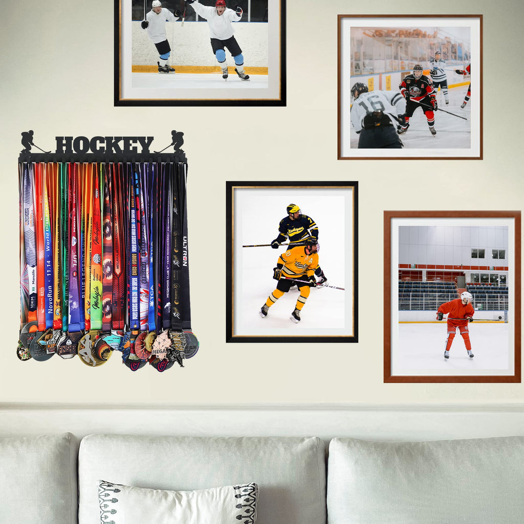 Goutoports Hockey Medal Hanger Display Holder Rack Frame for Sport Race - Sturdy Black Steel Metal Over 60 Medals Easy to Install 01