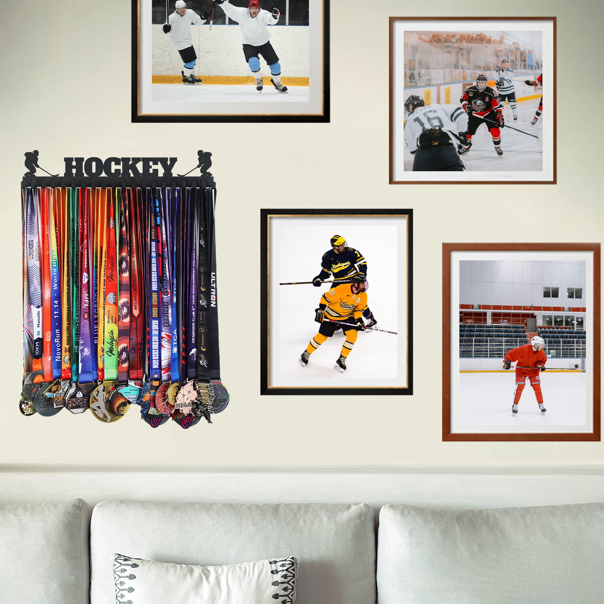 Goutoports Hockey Medal Hanger Display Holder Rack Frame for Sport Race - Sturdy Black Steel Metal Over 60 Medals Easy to Install 01
