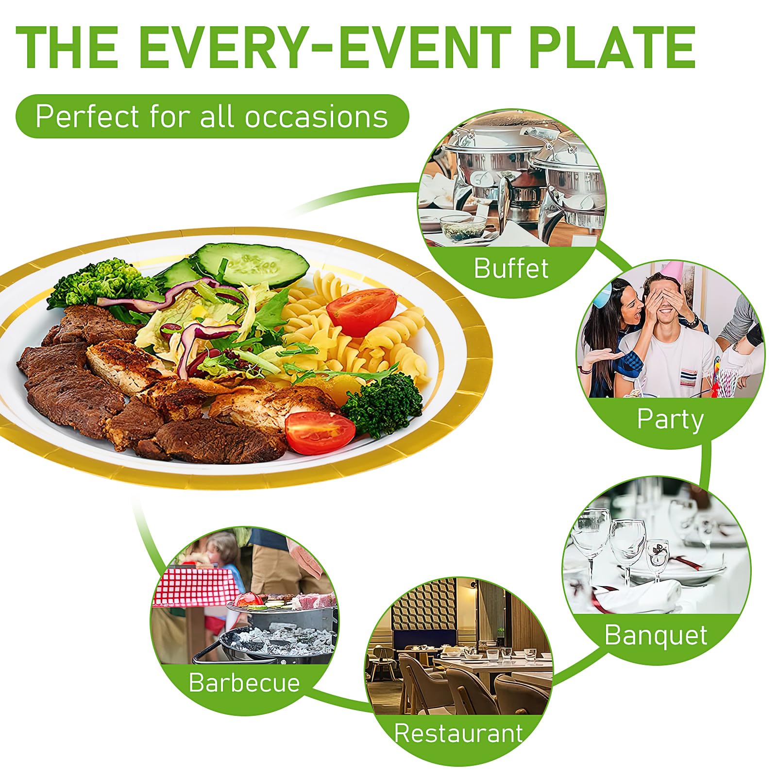 100 Pieces Gold Rimmed Plates Bulk, Heavy Duty Disposable Paper Plates Round Party Plates, 9 Inch Dinner Plates & 7 Inch Dessert Plates for Wedding, Birthday, Baby Showe