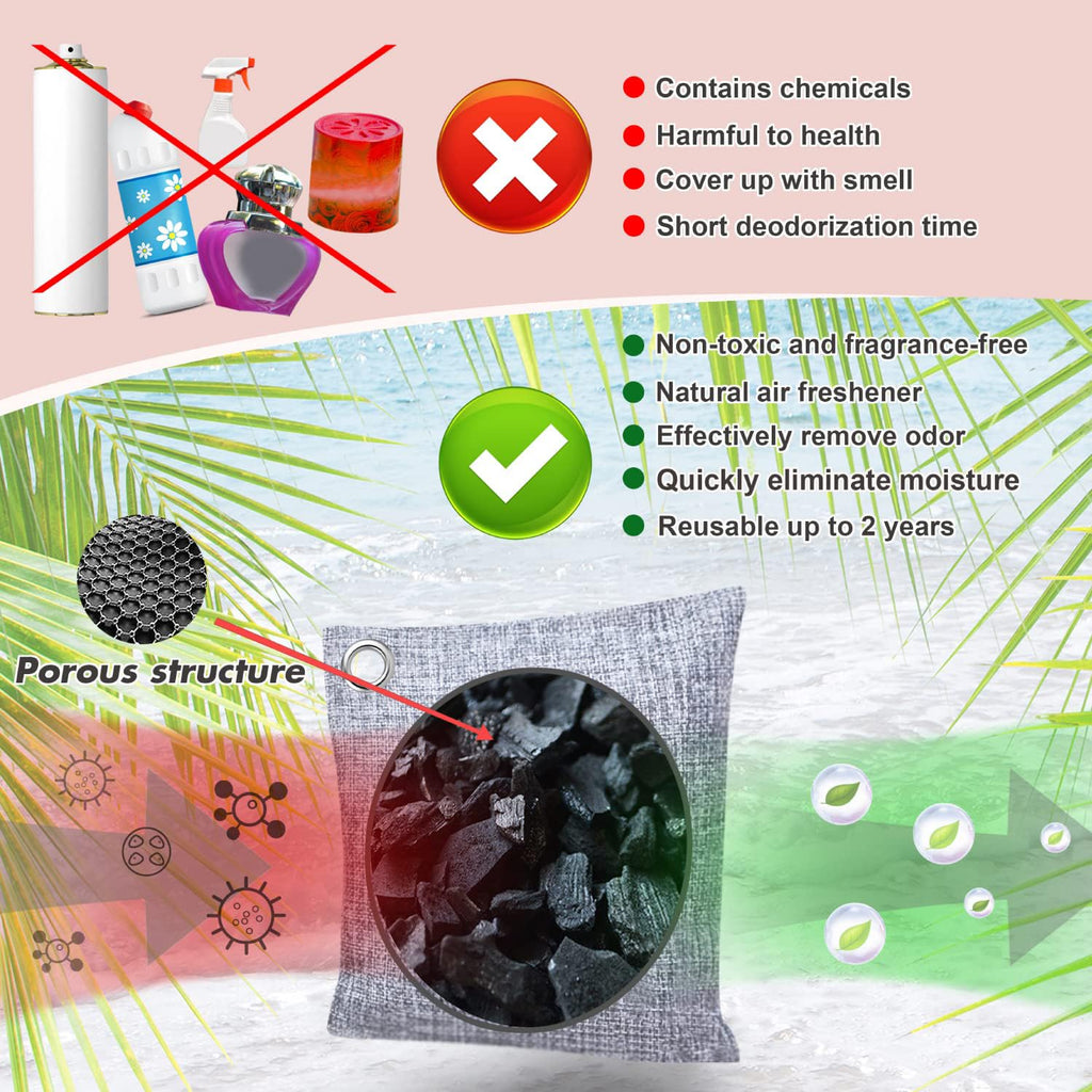 Mayunuo Activated Charcoal Odor Absorber for Strong Odor in Basement, Cars, Closets, Smoke, Shoes. 8 Pack Bamboo Charcoal Air Purifying Bags Deodorizer Odor Eliminator for Home