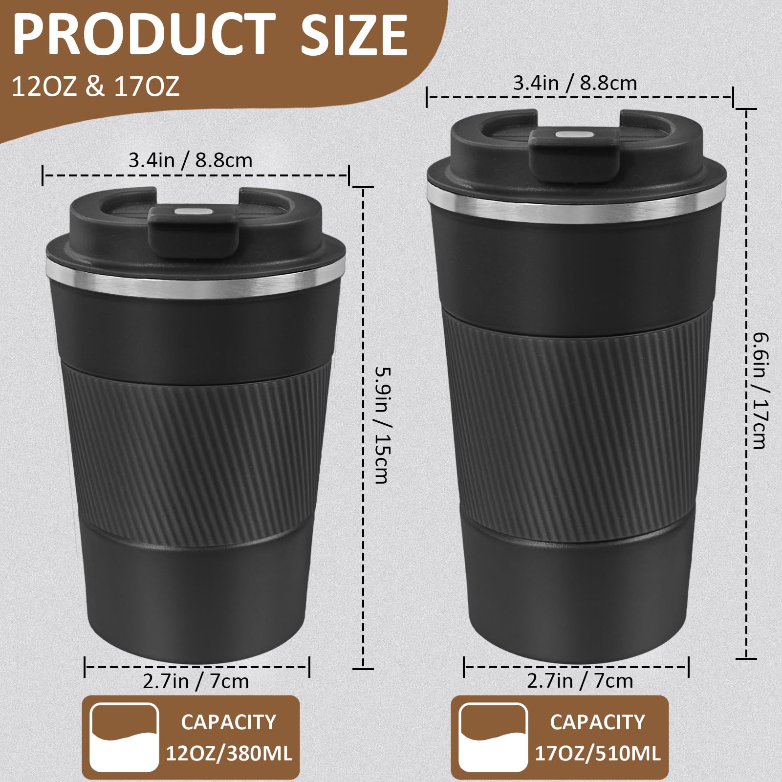 ATZNZIK 4 Pack Insulated Coffee Mug with Lid 12oz Travel Coffee Tumbler Stainless Steel Reusable Coffee Cups Thermal Coffee Mug for Hot and Iced Cold Drinks, Multicolor