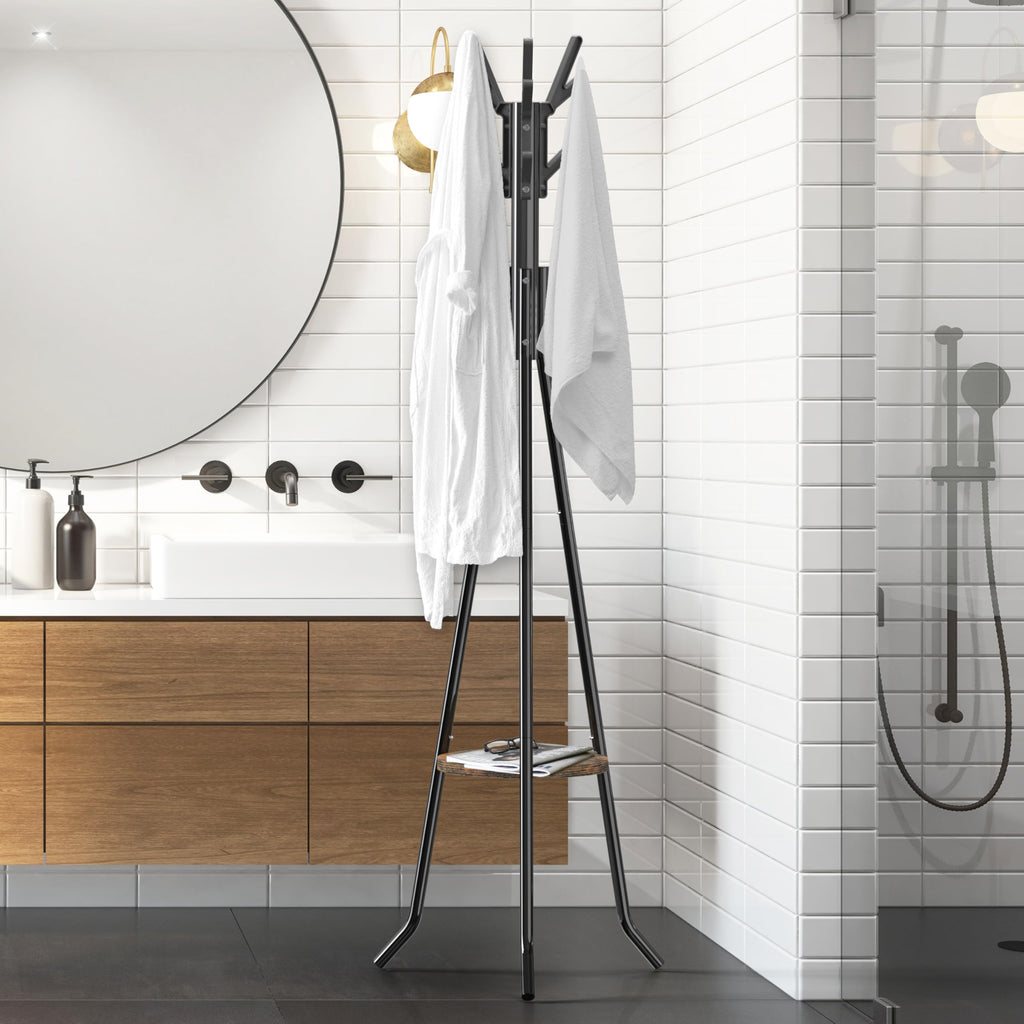 Simple Houseware Freestanding Coat Rack With Shelf, 9 hooks, Black