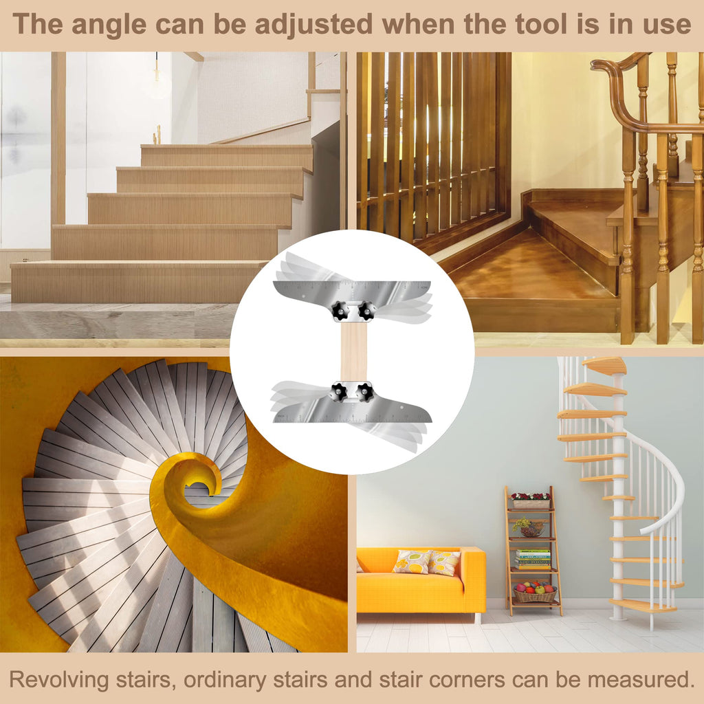 Stair Tread Template Tool, NAACOO Stair Measuring Tool, Tread Jig Set - with Level & Tape Measure & Carpenter Pencil, Suitable for Risers and Partitions.