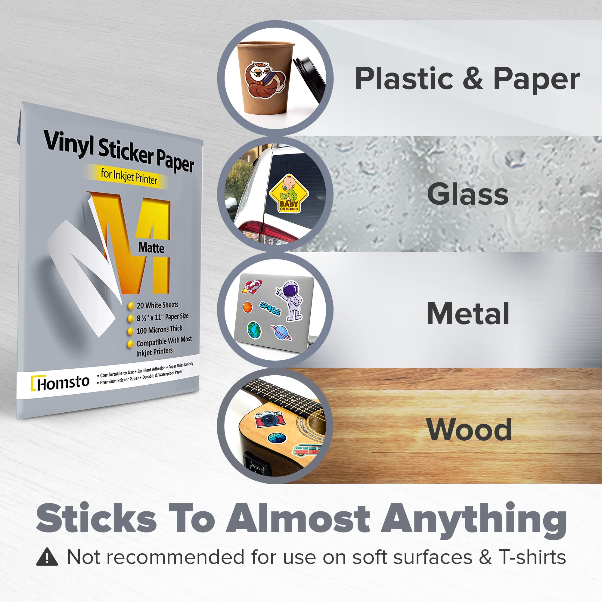 Vinyl Sticker Paper, Matte Printable Sticker Paper for Inkjet Printer, Quick Drying, Water Resistant, Scratch Resistant, Sticks to Most Surfaces, 8.5 x 11 Inches, 80 Sheets