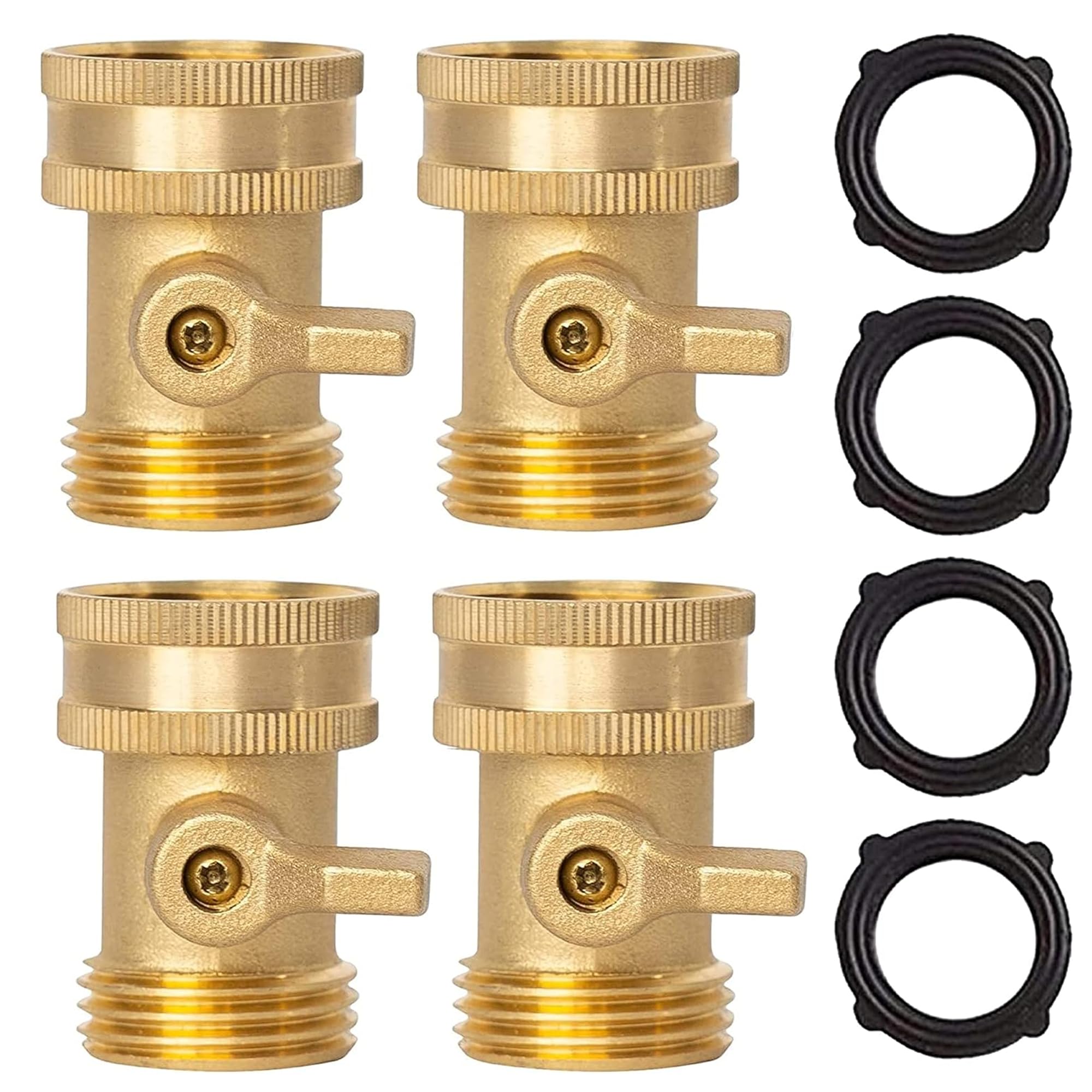 Xiny Tool Brass Garden Hose Shut Off Valve, Heavy Duty 3/4 Inch Solid Brass Garden Hose Shut Off Valve with 4 Extra Rubber Washers (4)