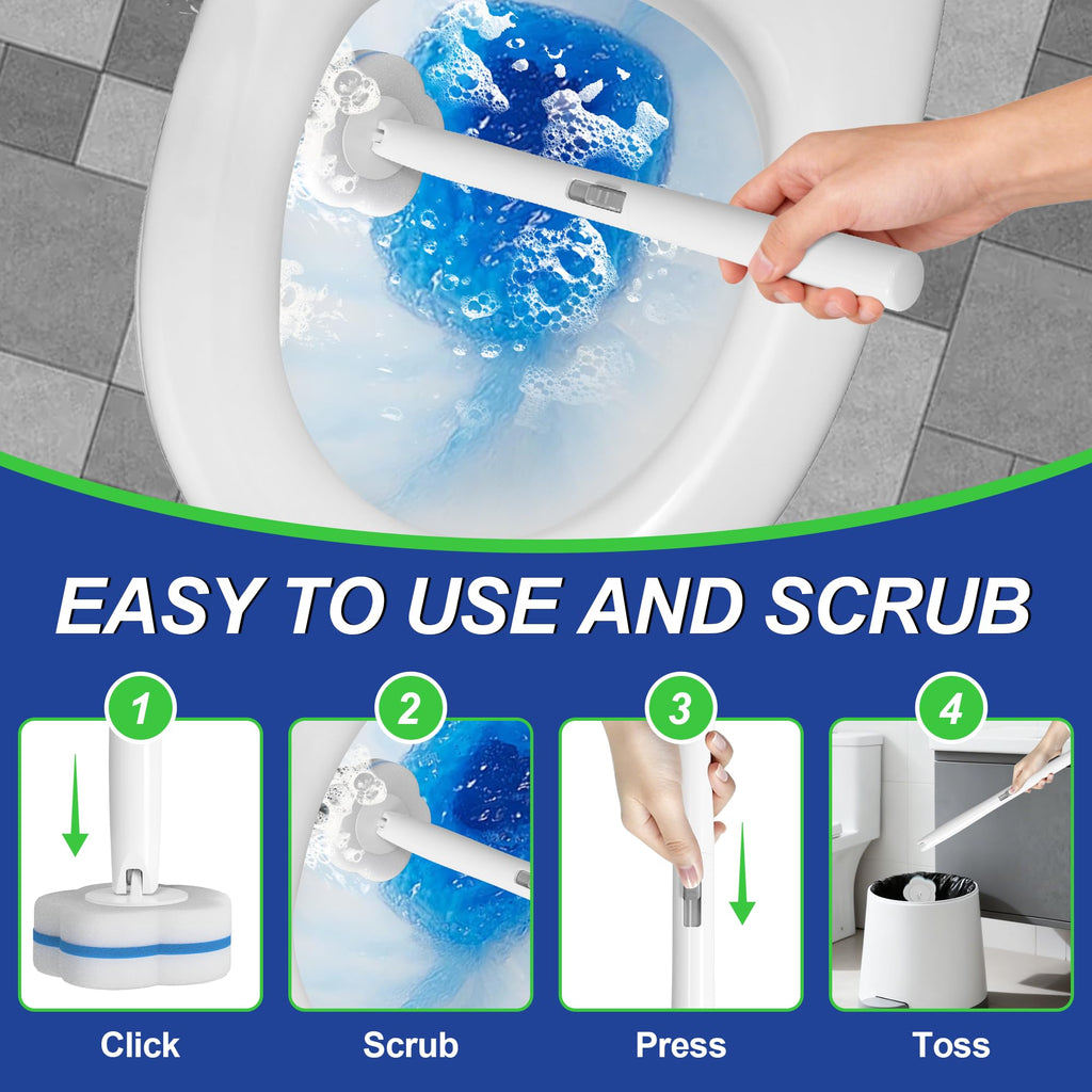 Disposable Toilet Brush and Plunger Set, Dual Handdle Toilet Plunger, All-in-1 Bathroom Cleaning Kit with 18PCS Refills, Toilet Cleaning Stick and Ventilated Holder, Bathroom Essentials (White)