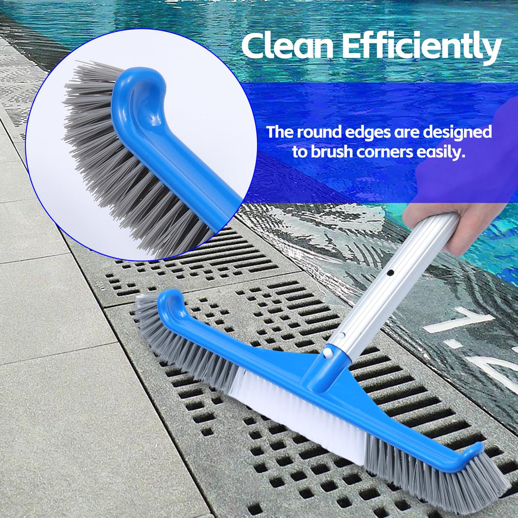 2 Pack Pool Brush, 16.5" Pool Brushes for Wall Cleaning, Premium Nylon Bristles Brush Head with Easy Clip, Curved Ends High-Efficiency Pool Scrub Brush (White, Gray & White)