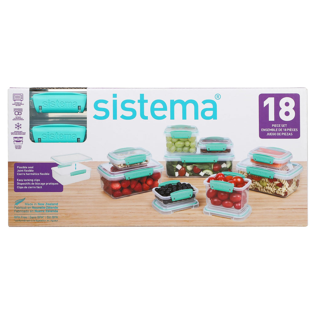 Sistema Food Storage Containers with Lids for Lunch, Meal Prep and Leftovers, Dishwasher Safe, BPA-Free, Teal, 18 Piece Set