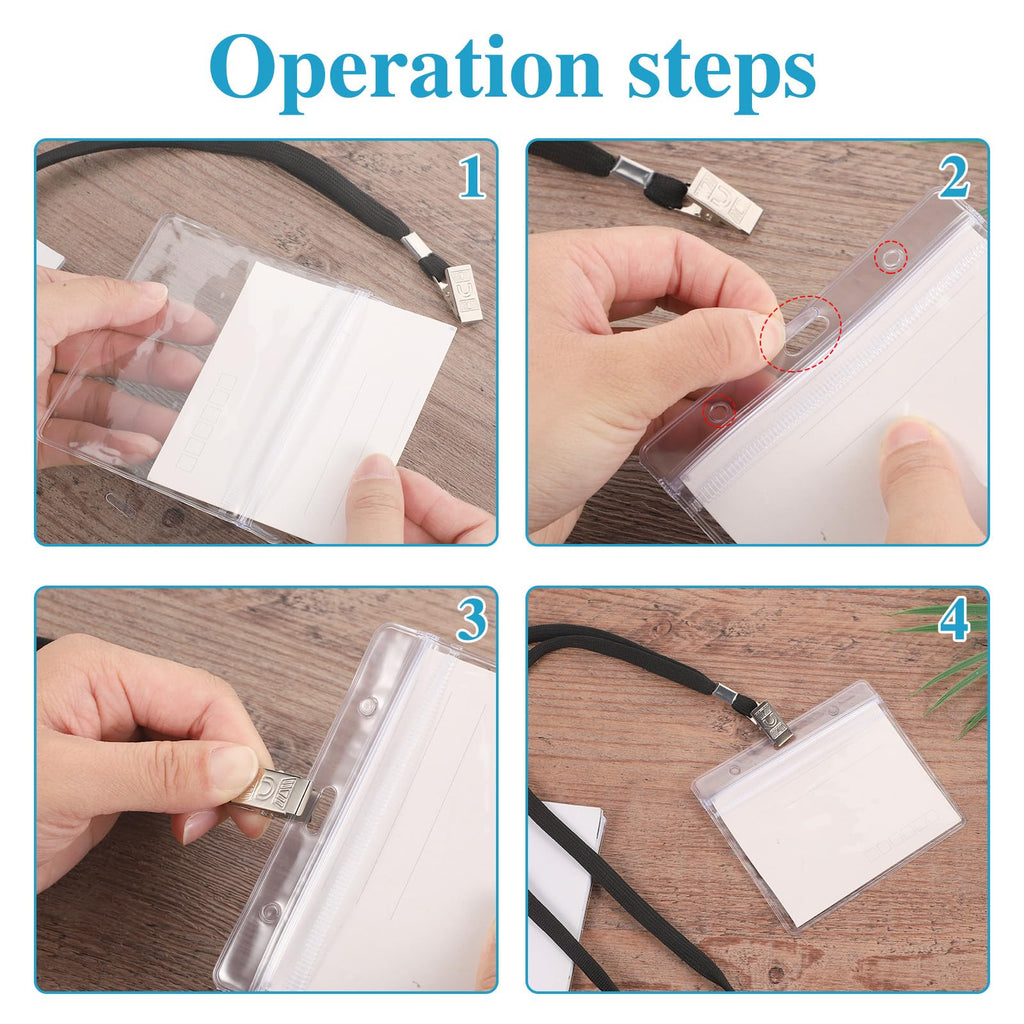 120 PCS Lanyard with ID Holder, Neck Strap Lanyard with Badge Holder Include 60 PCS Clear Plastic Horizontal Name Tag Holder with 60 PCS Black Neck Badge Lanyards for Office School(Black)