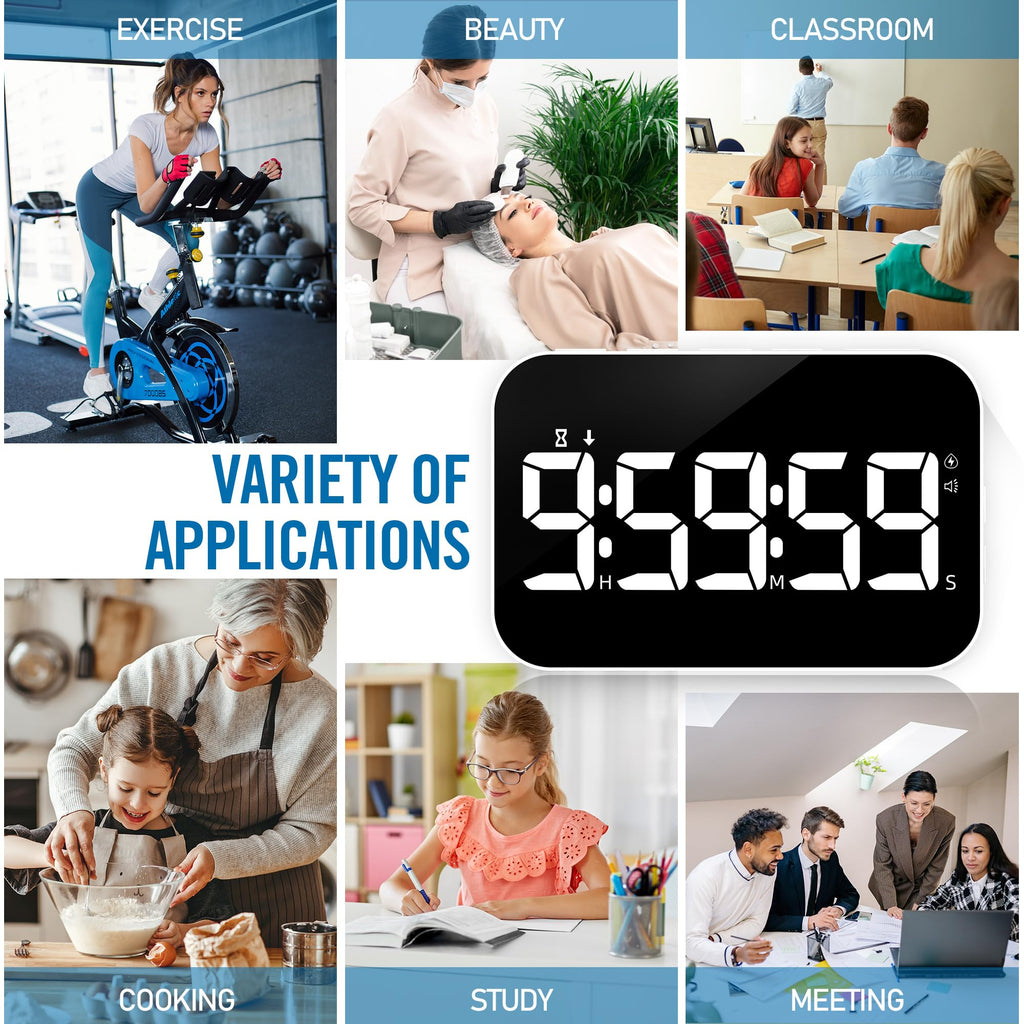Kitchen Timer, Large Digital Magnetic Timer, Rechargeabilit, Countdown and Countup, 3 Brightness Display, 3 Volume Levels and Vibration Mode, for Cook, Kids Adults Study Teaching