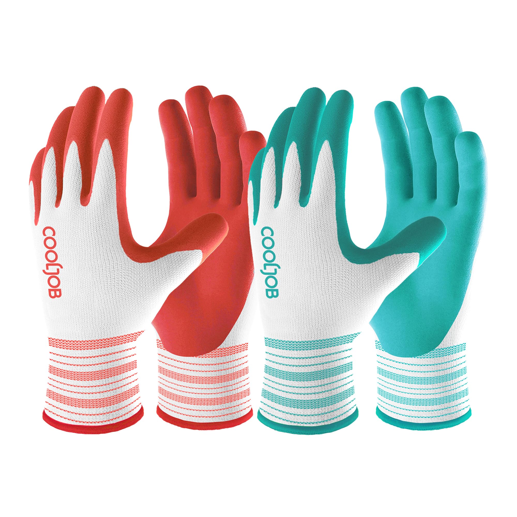 COOLJOB Garden Gloves for Women, 6 Pairs Breathable Rubber Coated Non-slip Palm, for Outdoor Work, Weeding Landscaping, Lawn Yard, Ladies Medium Size Fits Most, Red & Green (Half Dozen M)