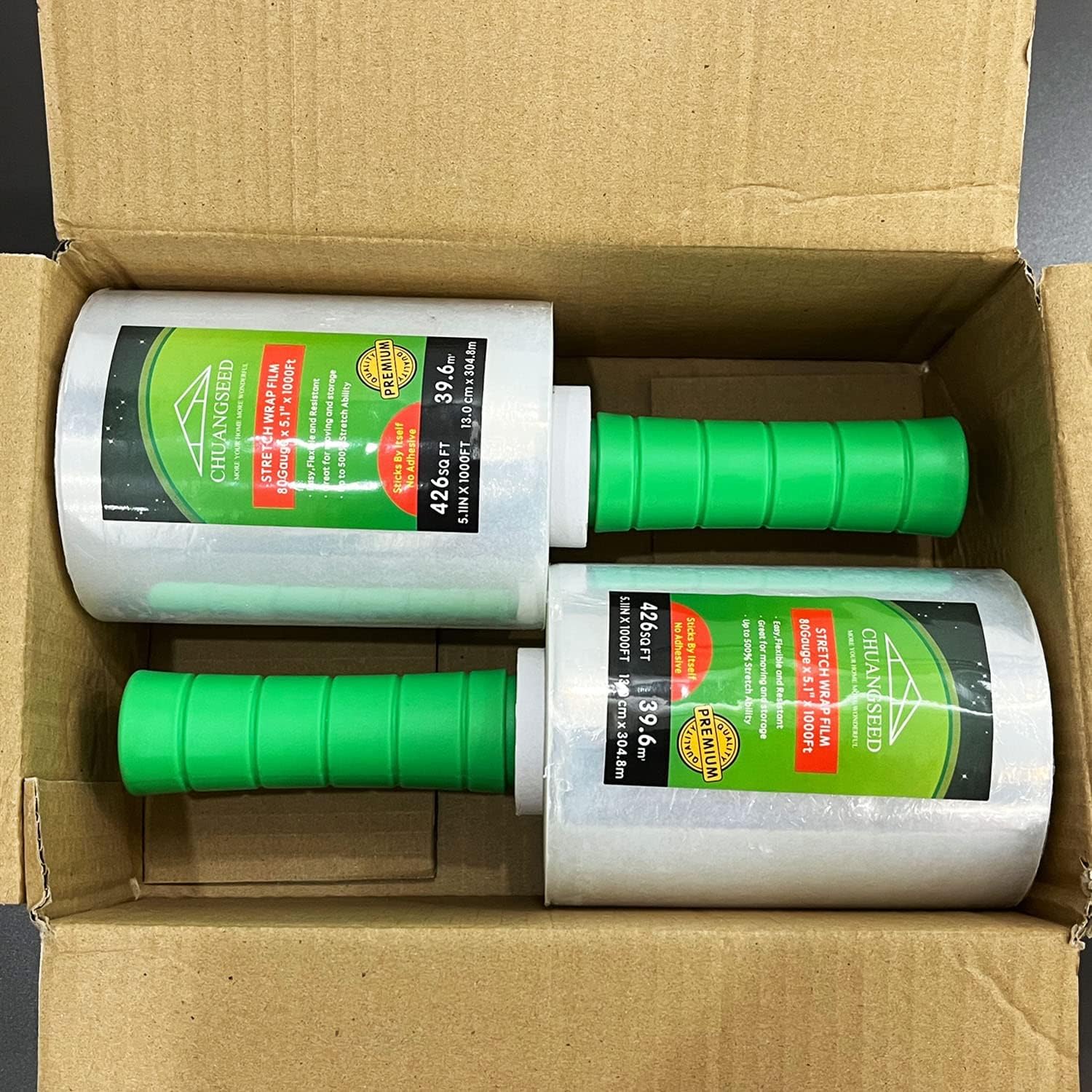CHUANGSEED 2-Pack Industrial Mini Clear Stretch Wrap Film 80 Gauge 5.1" 1000ft for Pallet Wrap, Durable Self-Adhering Packing, Moving, Packaging, Heavy Duty Shrink Film