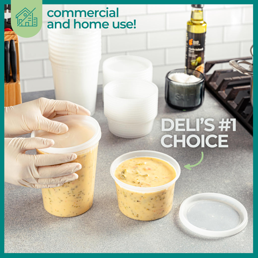 Deli Food Containers with Lids - (16 Sets) 8-32 Oz Quart Size & 8-16 Oz Pint Size Airtight Food Storage Takeout Meal Prep Containers, BPA-Free, Dishwasher, Microwave Safe