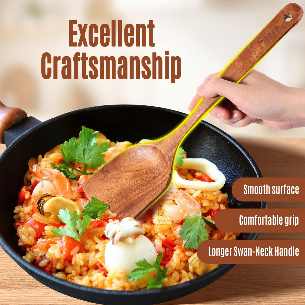Wooden Spoons for Cooking, Wooden Utensils Set with Spoon Rest for Cooking, Natural Teak Wood Utensils Set NonStick Comfort Grip (9 PCS)