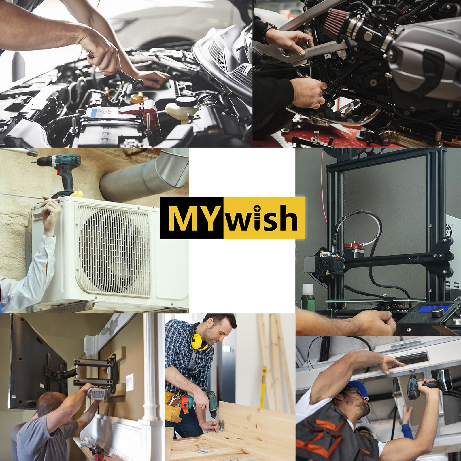 Mywish 254Pcs Bolts and Nuts Assortment, 1/4 20, 5/16 18, 3/8 16 Bolt, Heavy Duty 304 Stainless Steel Bolts and Nuts Kit with Flat Spring Washers, Includes 10 Common Sizes, Fully Threaded