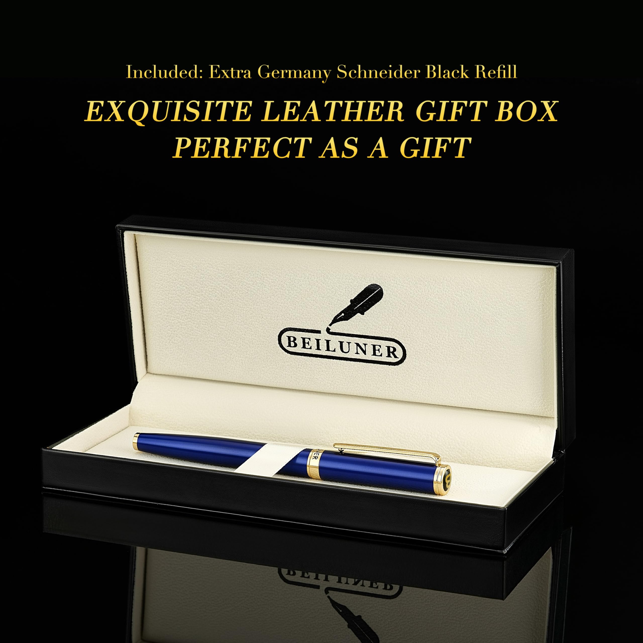 BEILUNER Luxury Rollerball Pen,24K Gold Trim,Noble and Elegant Designs,Schneider Ink Refill, Best Roller Ball Pen Gift Set for Men & Women, Professional, Executive Office, Nice Pens