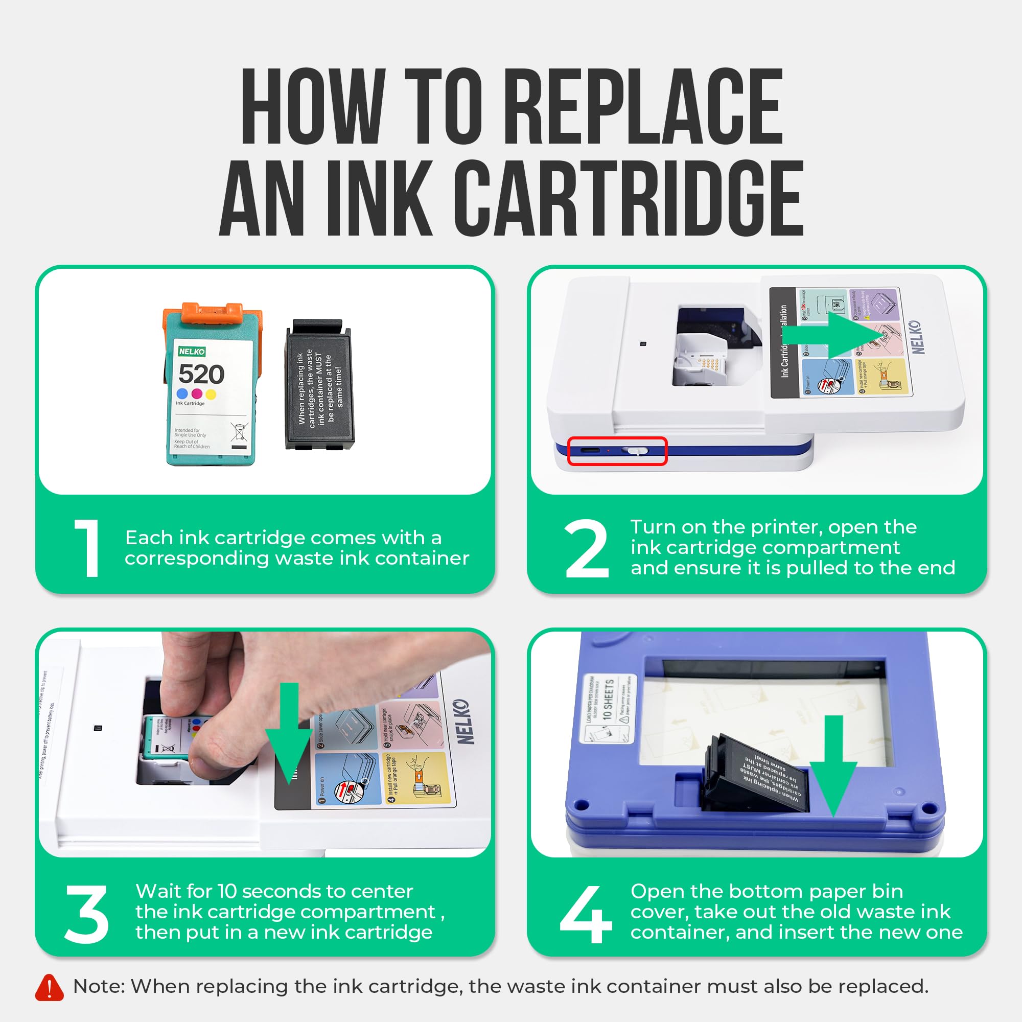 Nelko 520 Genuine Color Ink Cartridges, 2.0 High-Yield Ink Cartridge Compatible with PP01 & PP03 Photo Printer, Water Oxidation-Proof, Photo Printer Cartridge for PP01 Photo Printing, for Home&School