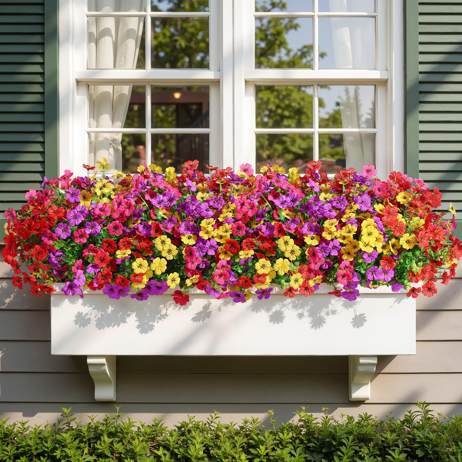 Alupssuc 24 Bundles Artificial Flowers for Outdoors Decoration, UV Resistant Silk Faux Daisy Flora Spring Fake Plastic Plants Greenery for Outside Indoor Yard Home Porch Window Box Decor, Mix 4 Colors