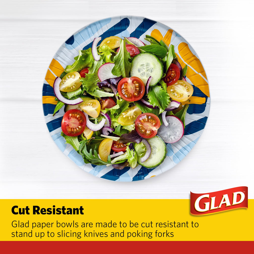 Glad Round Disposable Paper Bowls, Scribble Abstract Design - Heavy Duty, Soak Proof, Cut-Resistant, Microwavable Bowl for All Foods & Daily Use, 16 Oz, 50 Count