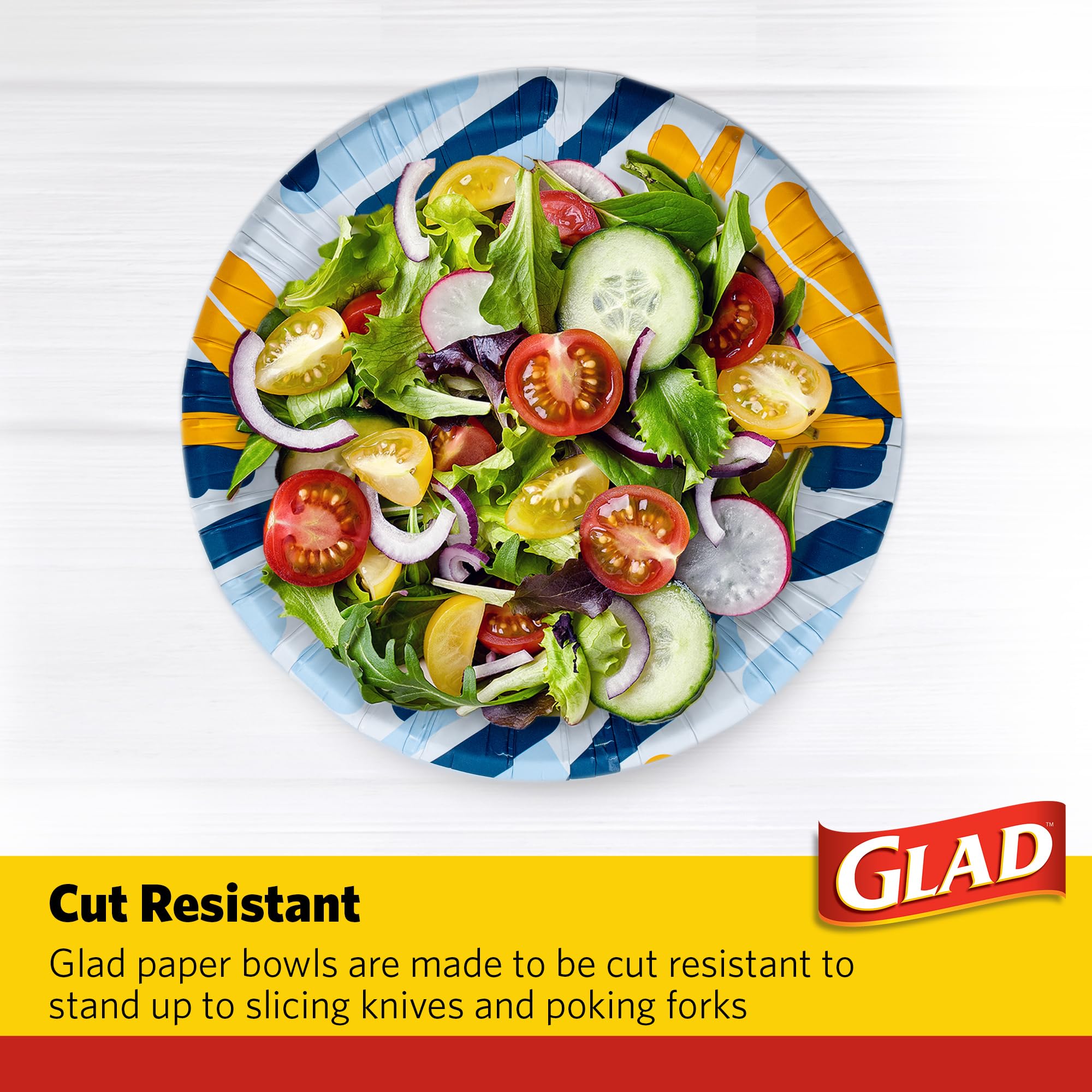 Glad Round Disposable Paper Bowls, Scribble Abstract Design - Heavy Duty, Soak Proof, Cut-Resistant, Microwavable Bowl for All Foods & Daily Use, 16 Oz, 50 Count