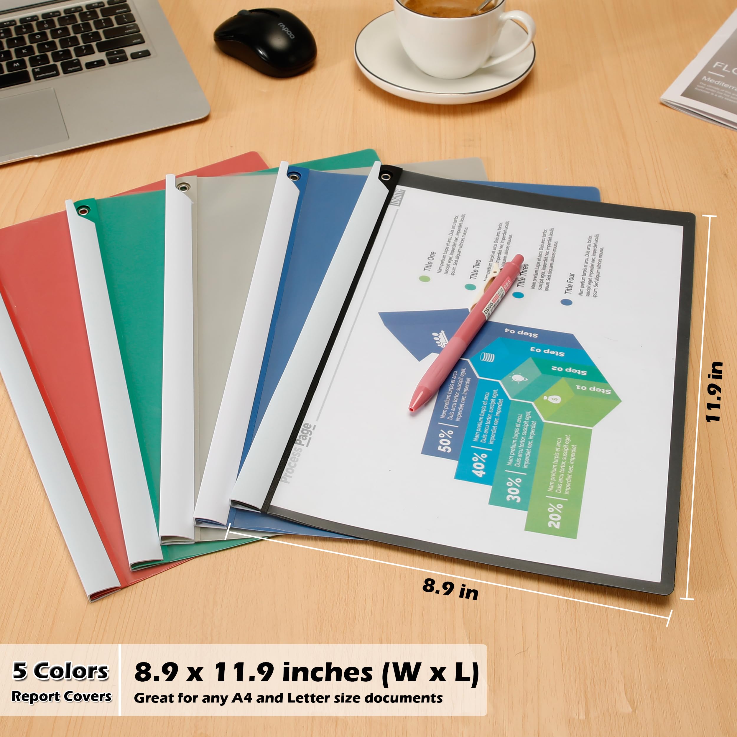Dlicoda Report Sleeves with Swing Clip, 10 Pieces Clear Presentation Folders File Folder for A4/Letter Size, 8.9 x 11.8 inch, 40 Sheets Capacity, No Punch Needed (Multicolor)