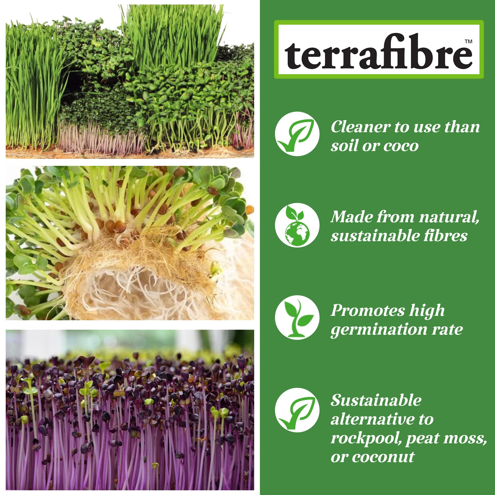 terrafibre Hemp Microgreen Growing Mats – 100% Organic & Biodegradable Seed Starter for Microgreens, Sprouts & Hydroponics – Fits 5x5 & 10x20 Trays – Ideal for Indoor Growing – 5” x 5” (40-Pack)