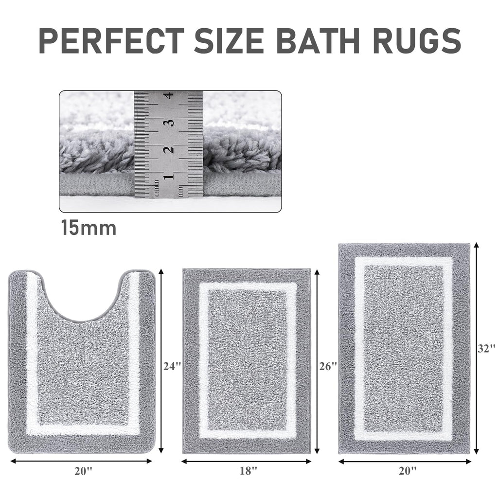 Pauwer Bathroom Rugs Sets 3 Piece Non Slip Bathroom Shower Rugs with U-Shaped Contour Toilet Mat Absorbent Microfiber Plush Bath Mats Machine Washable Shaggy Bath Rugs Christmas Floor Mats Carpet