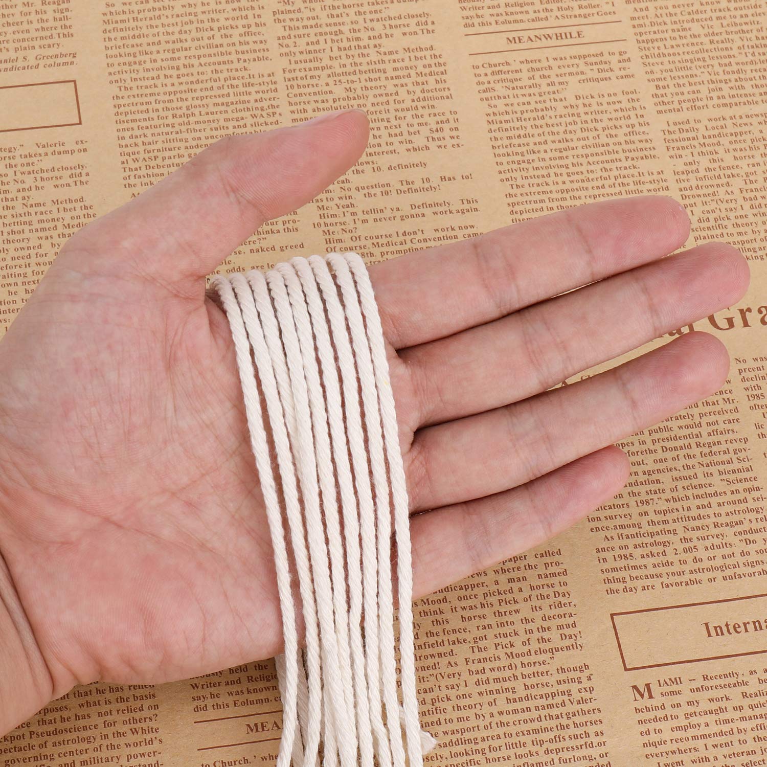 Macrame Cord 3mm X 547yd Not Dyed 100% Natural Cotton Macrame Rope, 4 Strand Twisted Cotton Cord Rope for Handmade Wall Hanging,Plant Hangers, Crafts, Knitting, Gift Wrapping(3mm X 500m)
