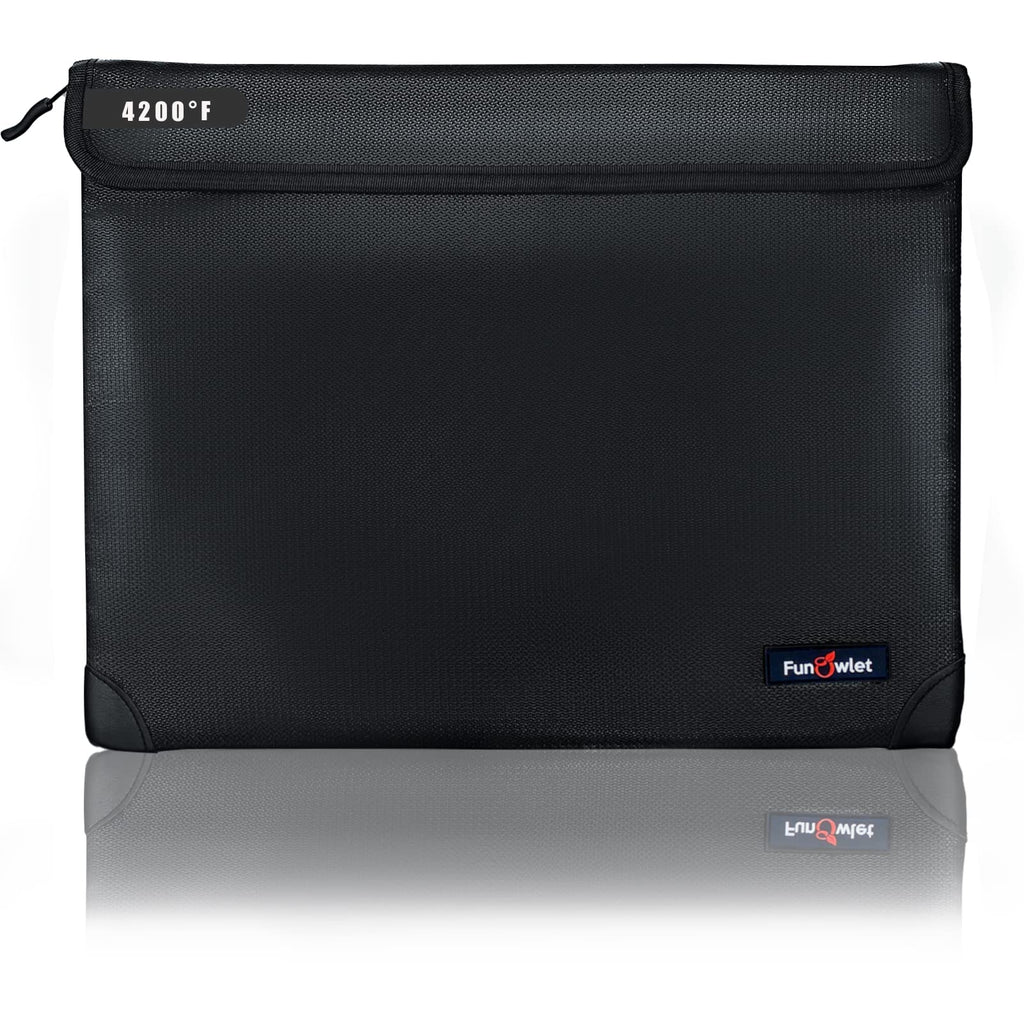 Fireproof Waterproof Money Document Bag - with 4200°F Heat Insulated Safe Storage Pouch with Zipper, Upgraded 8 Layers of Functional Material for Valuables (13.9"x10.6" Black)